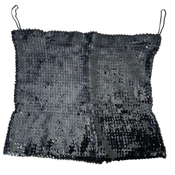 Y2K VINTAGE Intimately Free People Black Sequin Strapless Top Size M/L - Picture 1 of 5